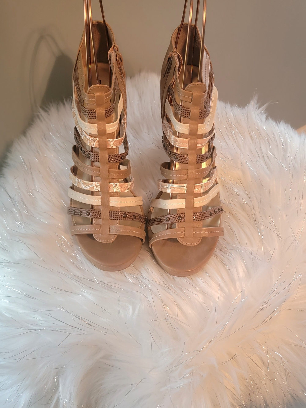 Madden Girl Strappy Gladiator Heels in Beige and Nude